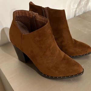 Brown suede ankle booties, Size 8